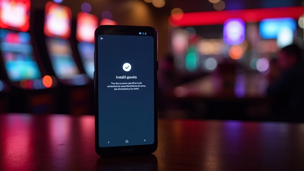 Android phone displaying an APK installation prompt in a casino setting