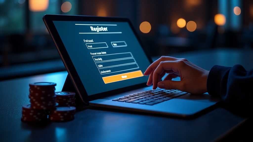 New player filling in a casino registration form on a glowing tablet