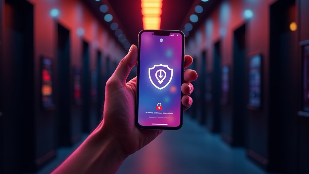 Smartphone screen showing a secure download page with a shield icon